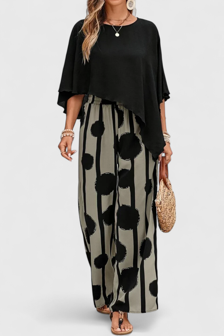 Aleida Conjunto Asimétrico: Top y Pantalón con Estampado