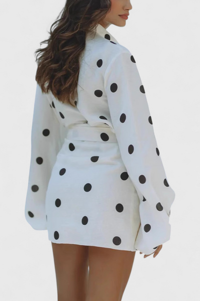 Vestido Mini de Lunares Romara con Manga Larga y Cintura Ajustada
