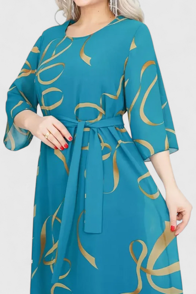 Ame Vestido Midi Estampado con Cinturón y Diseño Versátil