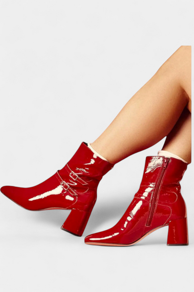 Botas Rojas Vivi con Tacón Ancho