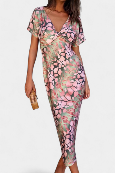 Vestido Triana con Diseño Abstracto y Escote en V