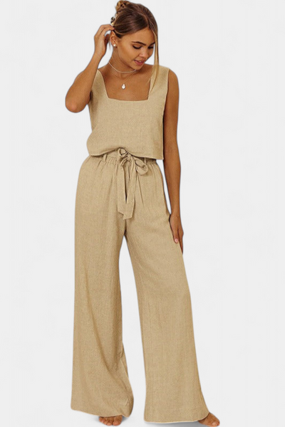 Pascuala Conjunto de Lino de Dos Piezas: Blusa Sin Mangas y Pantalón Fluido