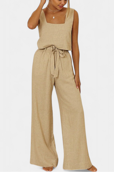 Pascuala Conjunto de Lino de Dos Piezas: Blusa Sin Mangas y Pantalón Fluido