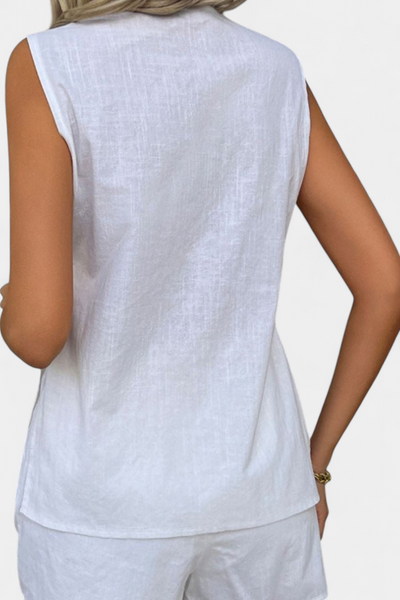 Loren Conjunto de Lino Sin Mangas de Corte Casual