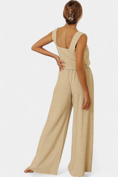 Pascuala Conjunto de Lino de Dos Piezas: Blusa Sin Mangas y Pantalón Fluido