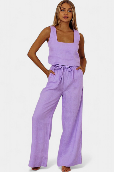 Pascuala Conjunto de Lino de Dos Piezas: Blusa Sin Mangas y Pantalón Fluido
