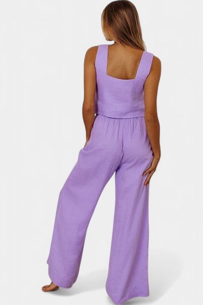 Pascuala Conjunto de Lino de Dos Piezas: Blusa Sin Mangas y Pantalón Fluido