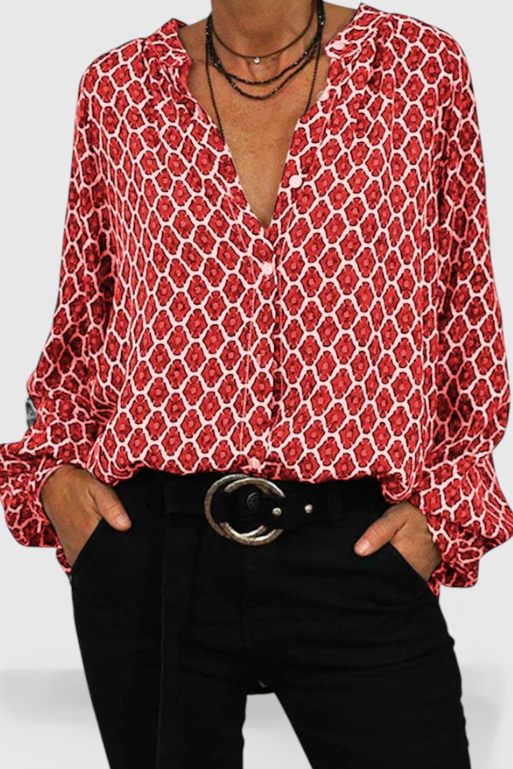 Blusa Jemima con Botones y Diseño Geométrico