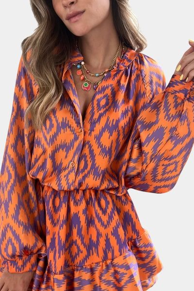 Yasmine Mono Mini con Volantes y Diseño Ikat