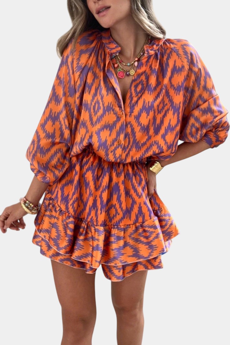 Yasmine Mono Mini con Volantes y Diseño Ikat