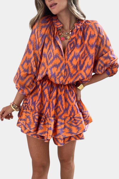 Yasmine Mono Mini con Volantes y Diseño Ikat