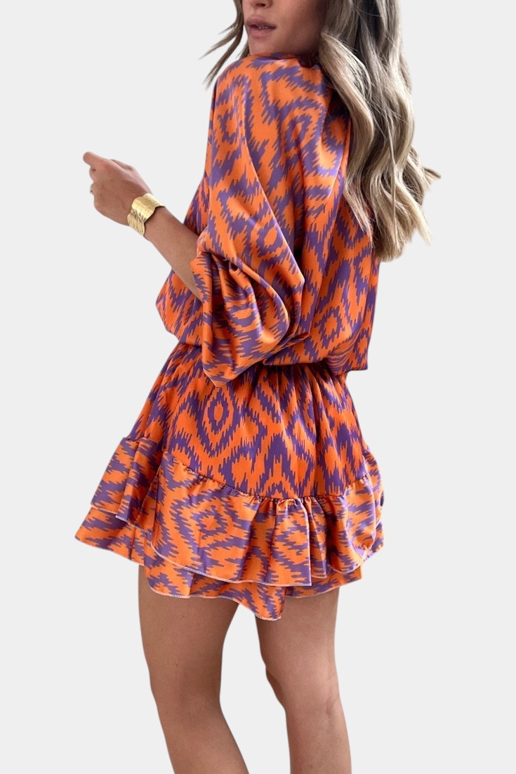 Yasmine Mono Mini con Volantes y Diseño Ikat