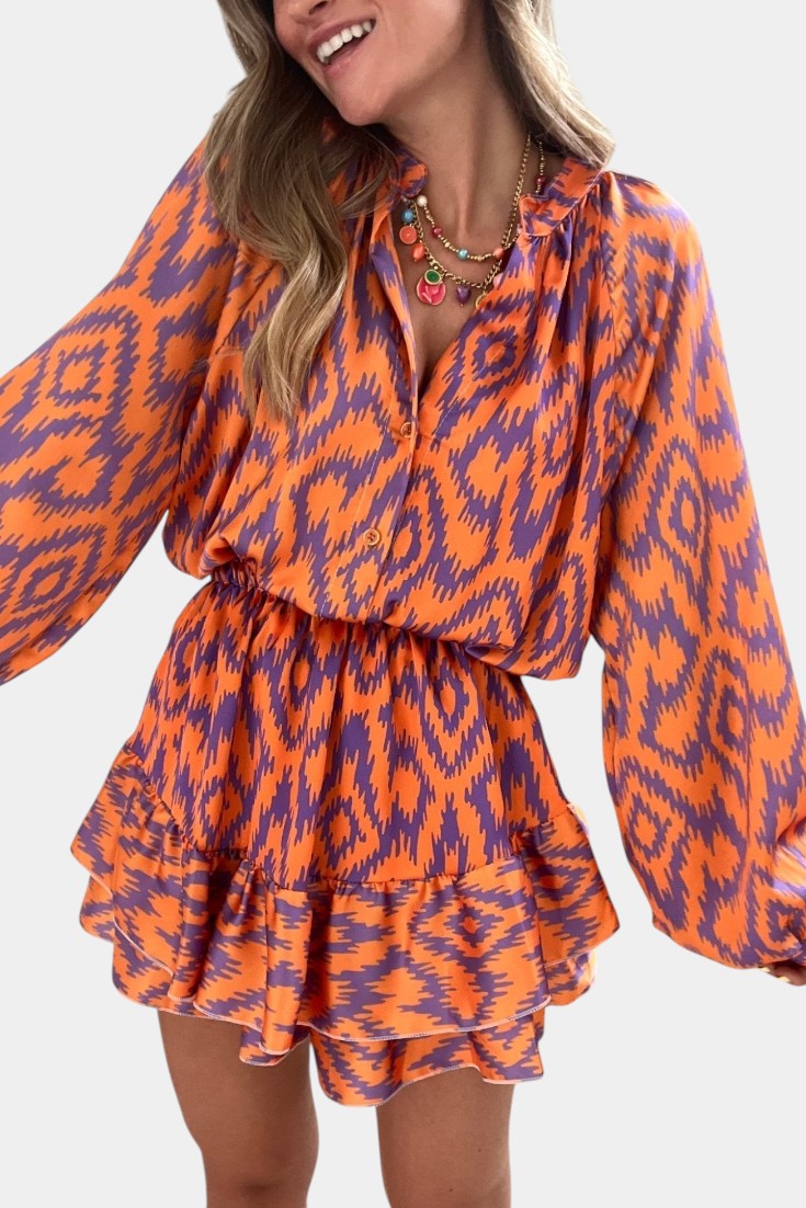 Yasmine Mono Mini con Volantes y Diseño Ikat