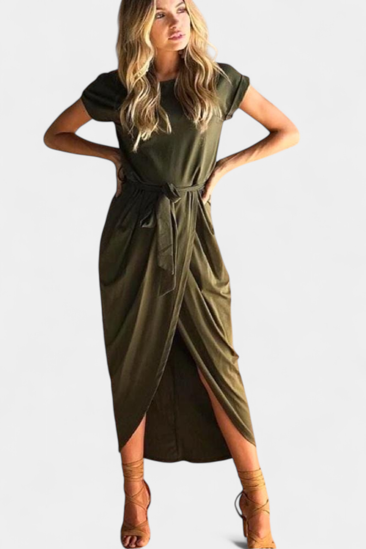 Vestido Midi Envolvente Clarissa con Abertura Lateral