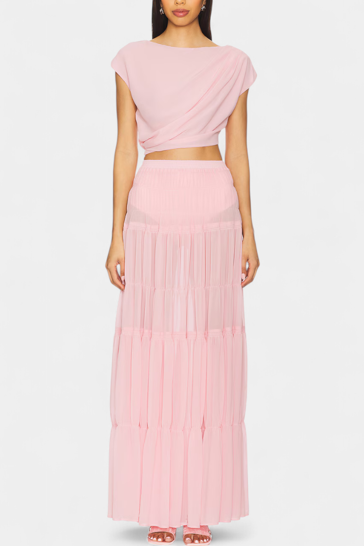 Nalia Falda de Chifón con Cintura Elástica y Capas Fluidas