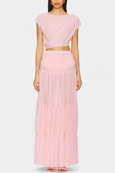 Nalia Falda de Chifón con Cintura Elástica y Capas Fluidas