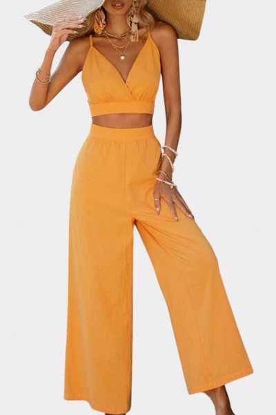 Conjunto Valentina: Chaleco de Encaje con Espalda Abierta y Pantalones Anchos