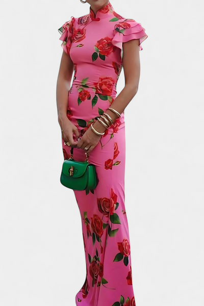 Vestido Qipao Elegante Mayra con Estampado de Rosas