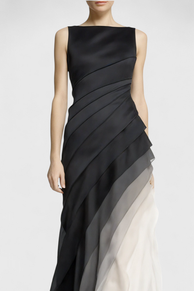 Vestido Degradado en Capas Angela con Escote Barco y Silueta Suelta