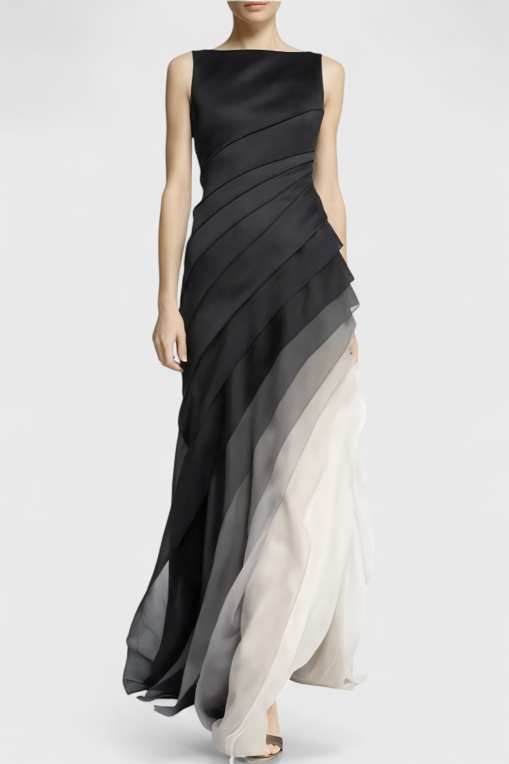 Vestido Degradado en Capas Angela con Escote Barco y Silueta Suelta