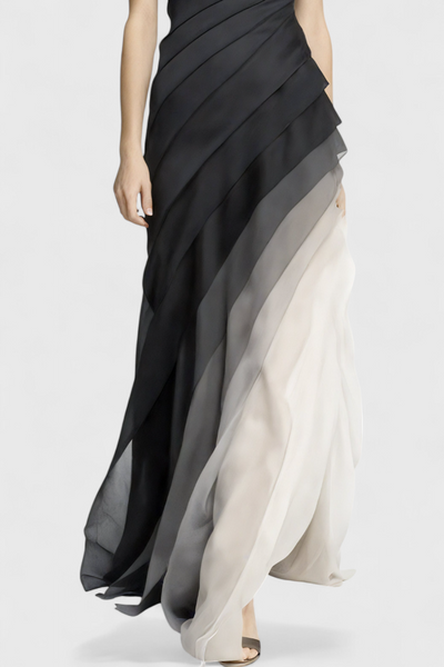 Vestido Degradado en Capas Angela con Escote Barco y Silueta Suelta