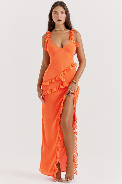 Riana™ Vestido Vaporoso con Volantes y Escote en Agua