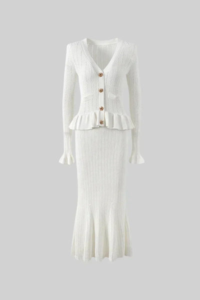 Prudence Conjunto de Vestido Midi de Punto Elegante con Top de Botones