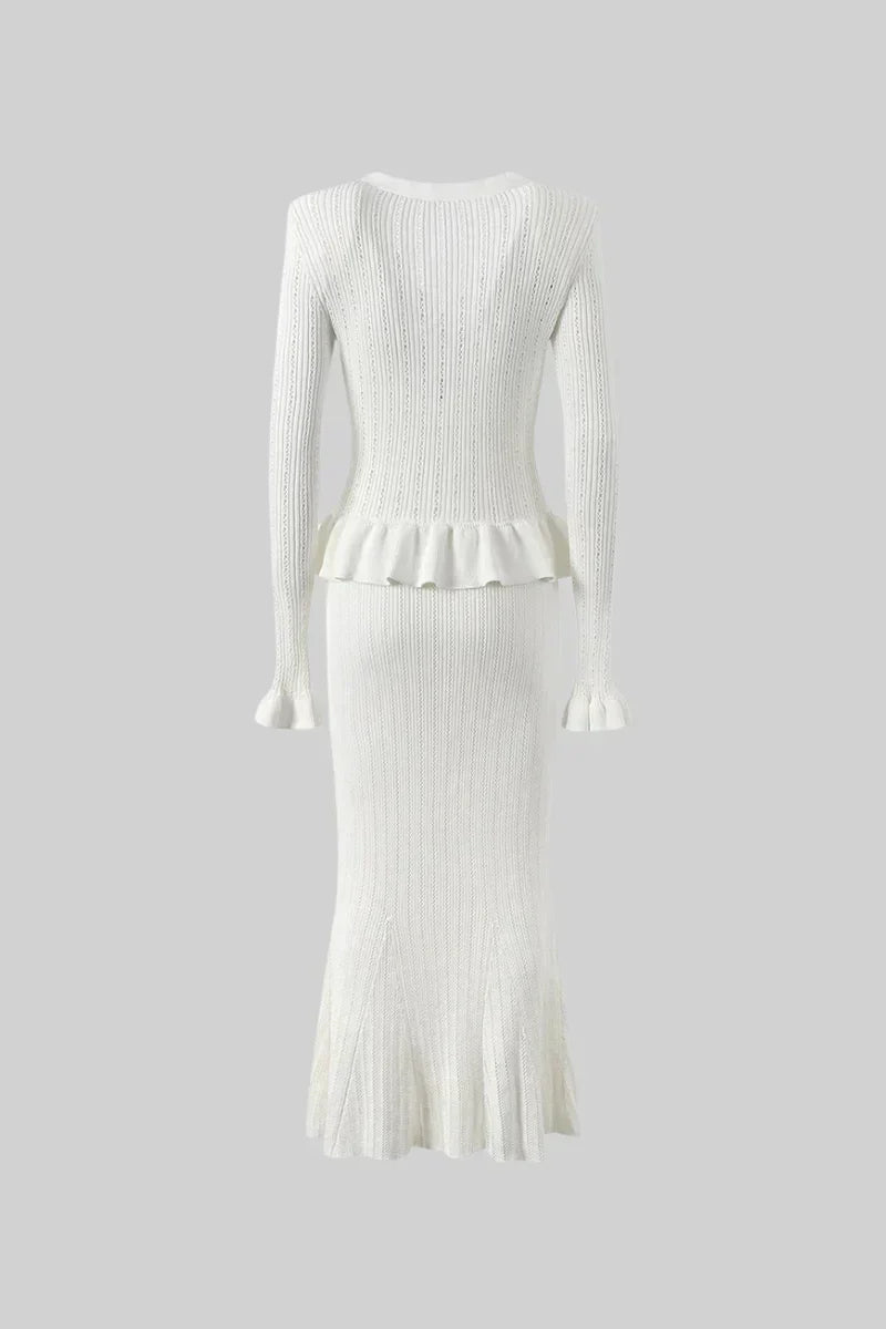 Prudence Conjunto de Vestido Midi de Punto Elegante con Top de Botones