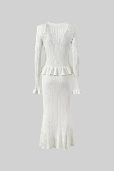Prudence Conjunto de Vestido Midi de Punto Elegante con Top de Botones