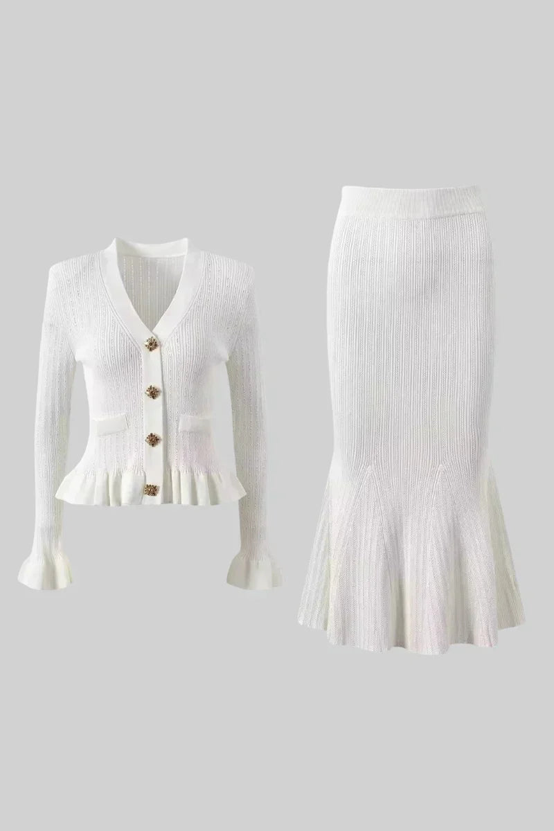 Prudence Conjunto de Vestido Midi de Punto Elegante con Top de Botones