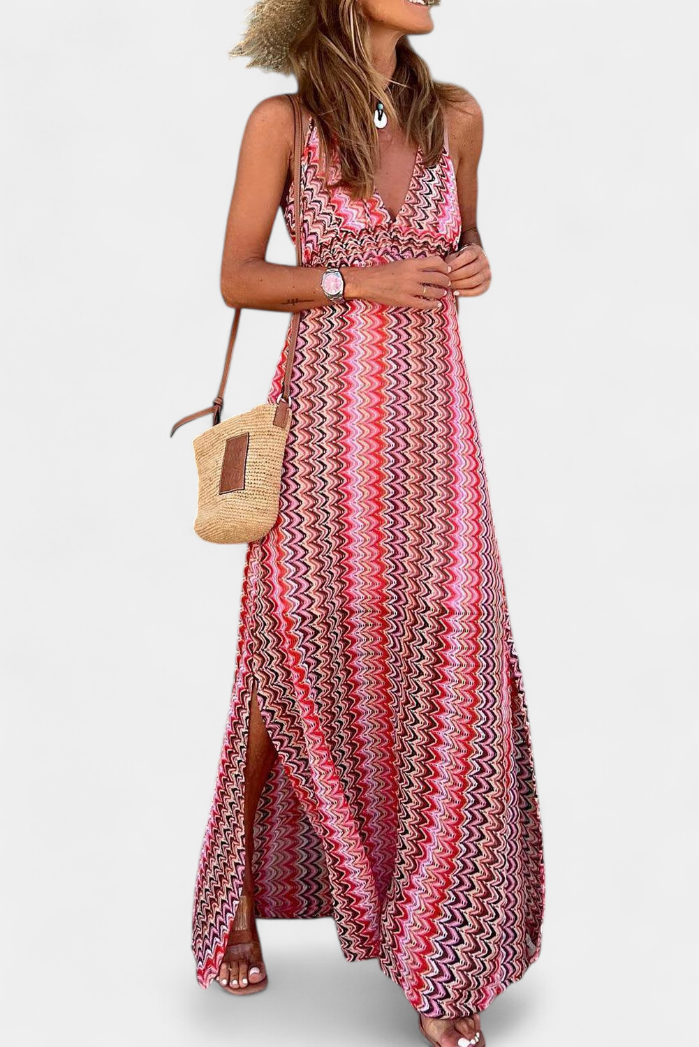 Vestido Largo Boho Jeni con Escote Halter y Diseño Tribal