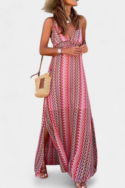 Vestido Largo Boho Jeni con Escote Halter y Diseño Tribal