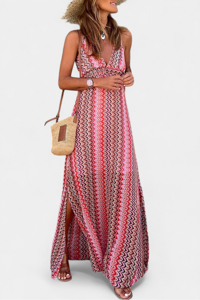 Vestido Largo Boho Jeni con Escote Halter y Diseño Tribal