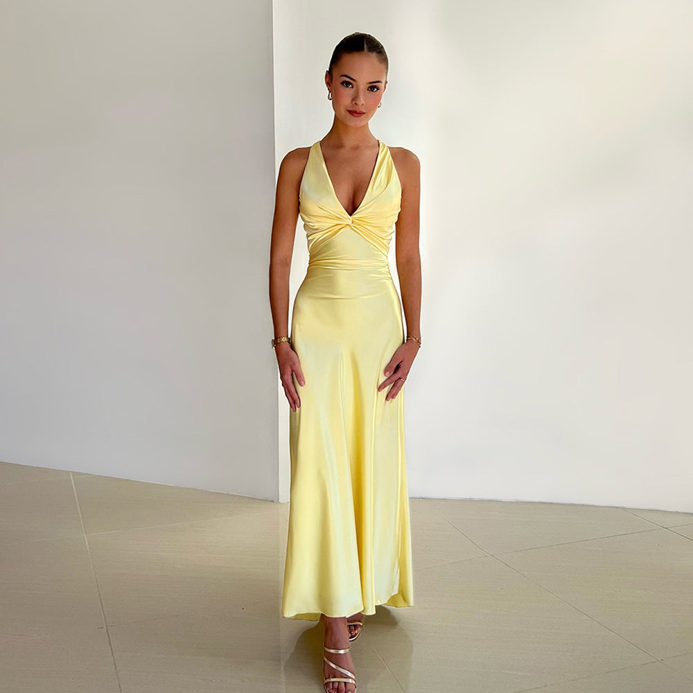Alessara™ Vestido Maxi Satinado con Espalda Descubierta