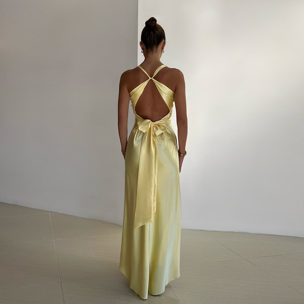 Alessara™ Vestido Maxi Satinado con Espalda Descubierta