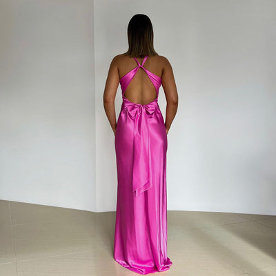 Alessara™ Vestido Maxi Satinado con Espalda Descubierta